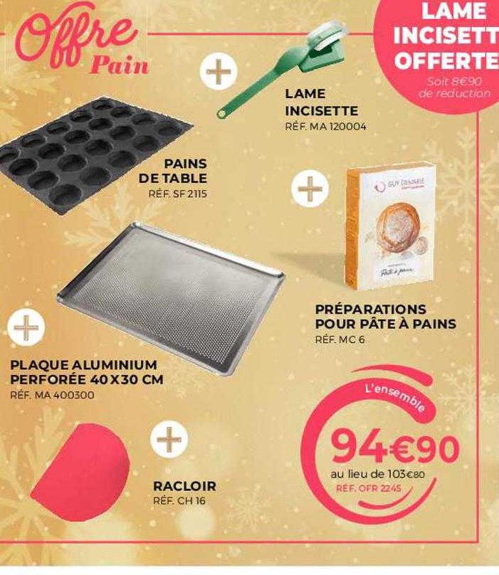 lame incisette, pains de table, plaque aluminium perforée 40 x 30 cm, préparations pour pâte à pains, racloir