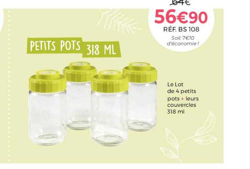 le lot de 4 petits pots + leurs couvercles 318ml