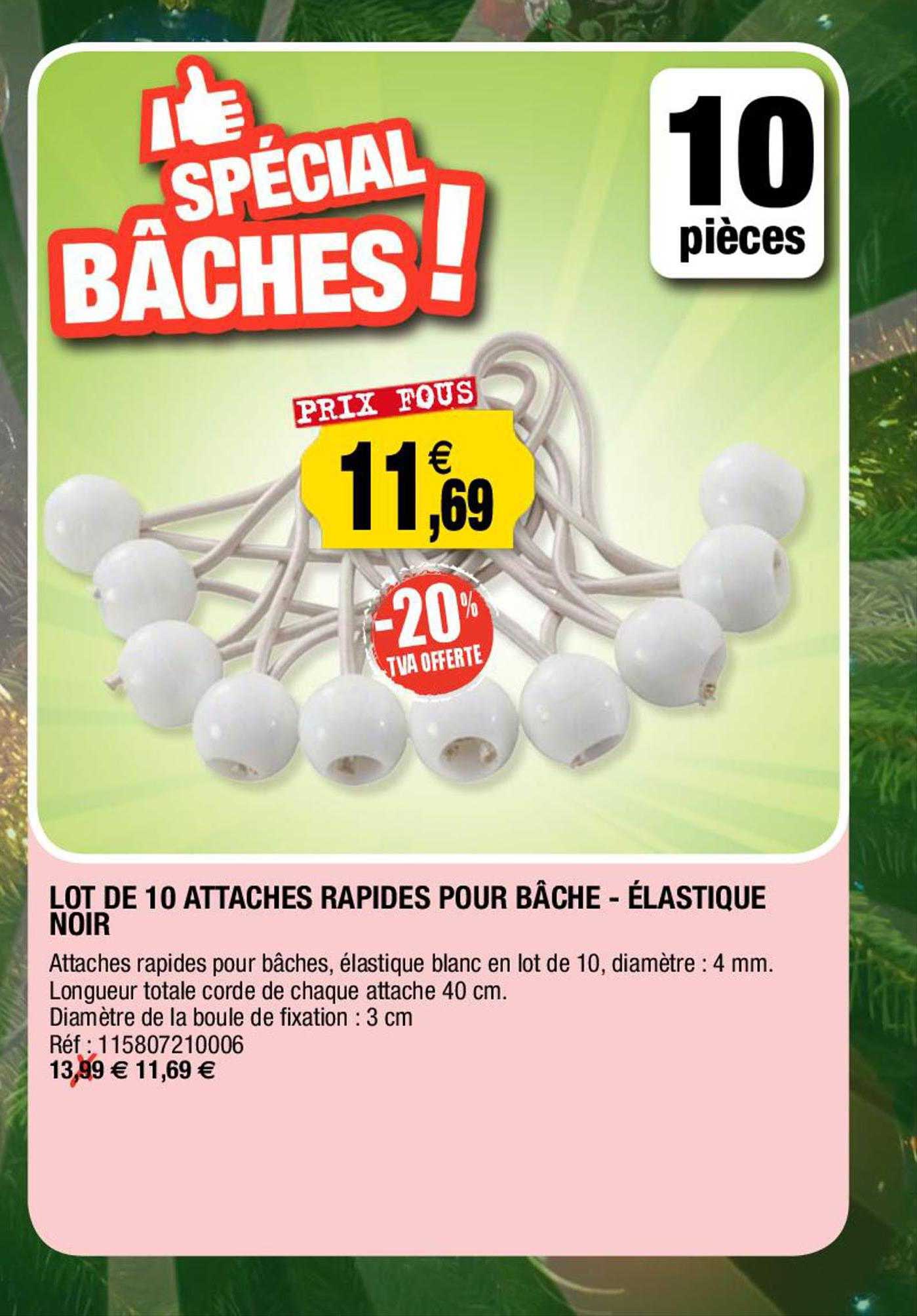lot de 10 attaches rapides pour bâche - élastique noir