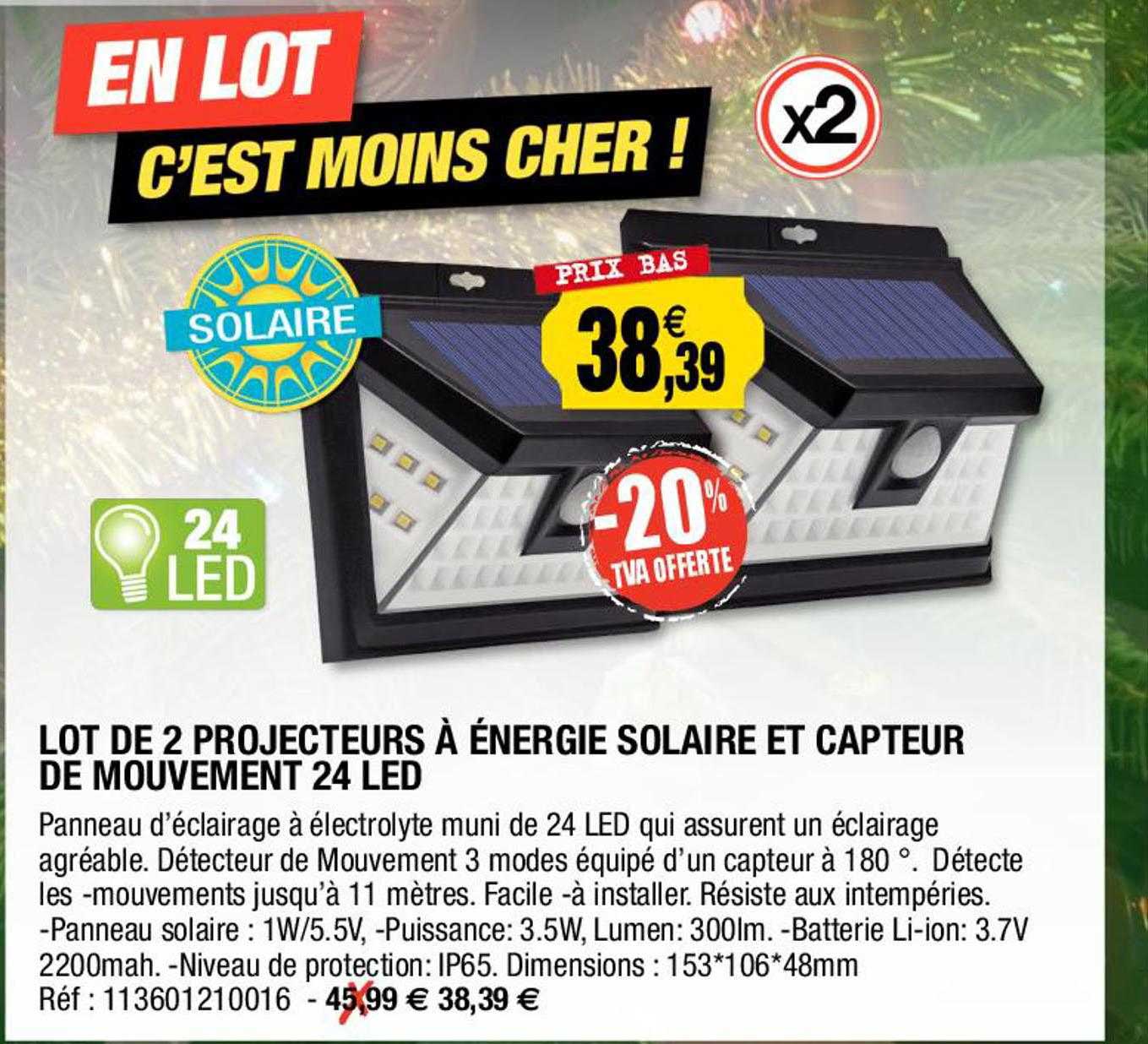 lot de 2 projecteurs à énergie solaire et capteur de mouvement 24 led