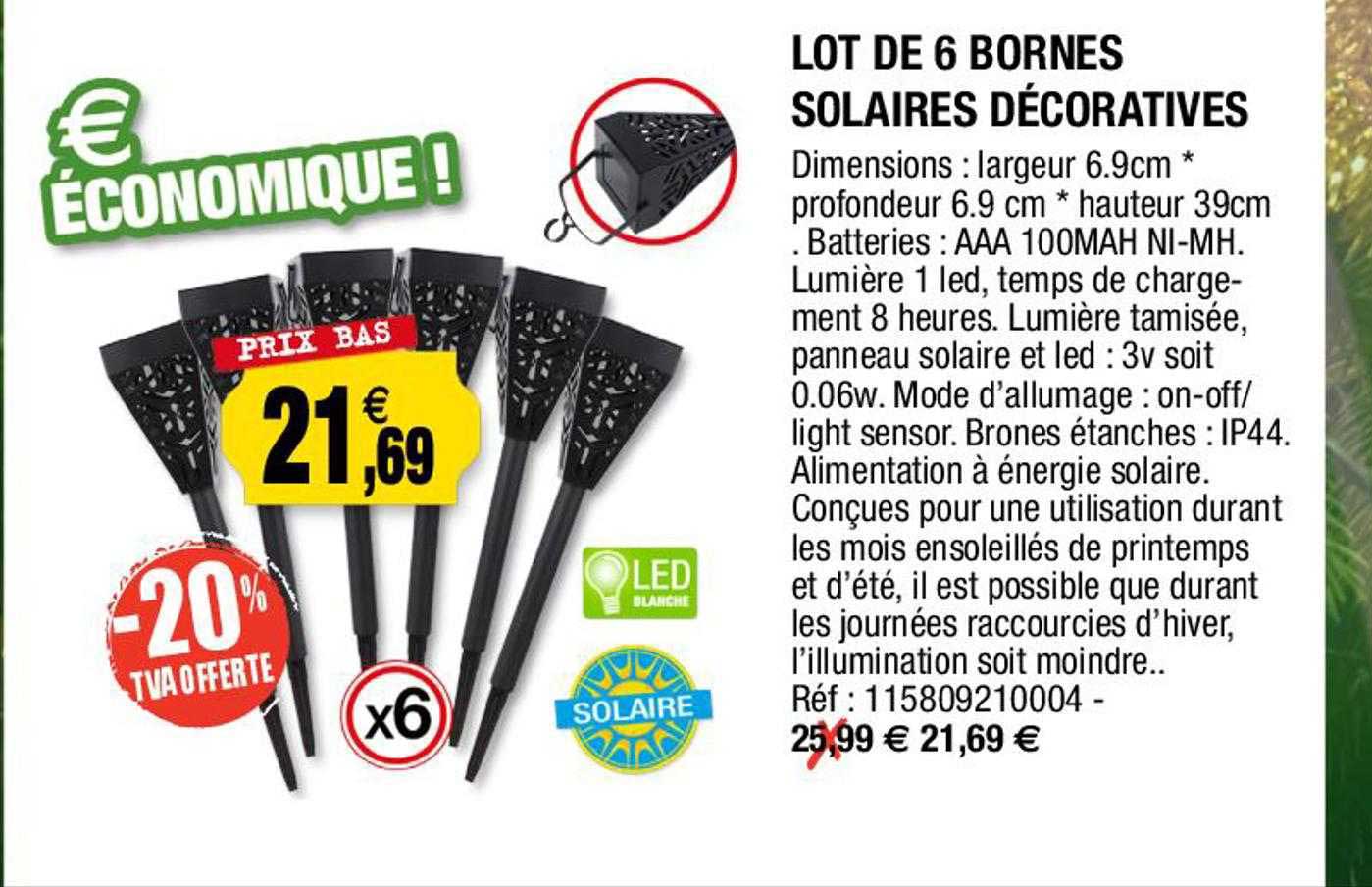 lot de 6 bornes solaires décoratives
