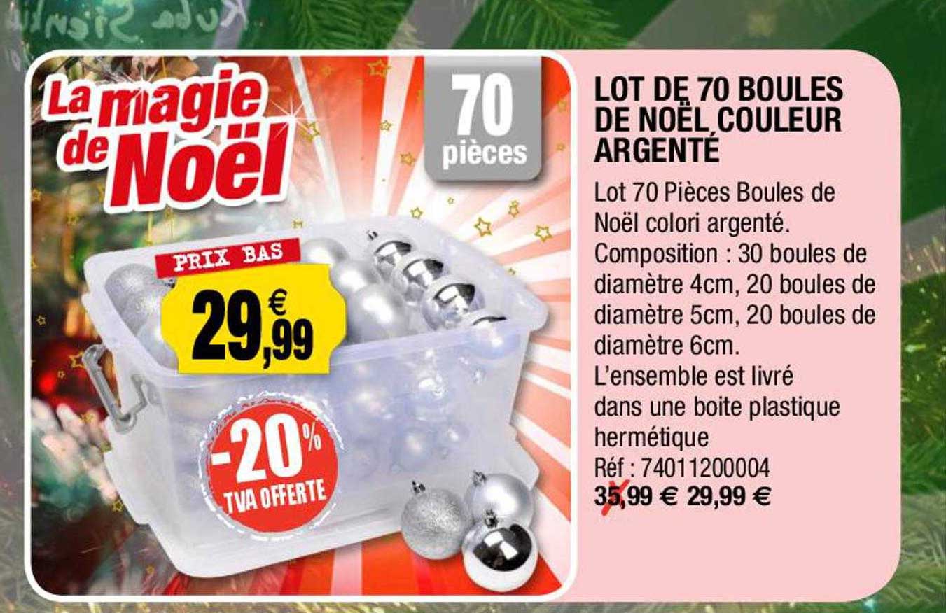 lot de 70 boules de noël couleur argenté