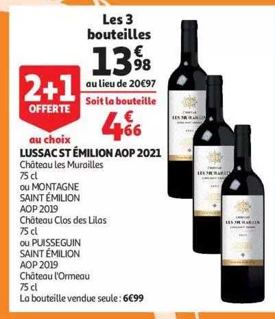 lussac st émilion aop 2021 ou montagne saint émilion aop 2019 ou puisseguin saint émilion aop 2019