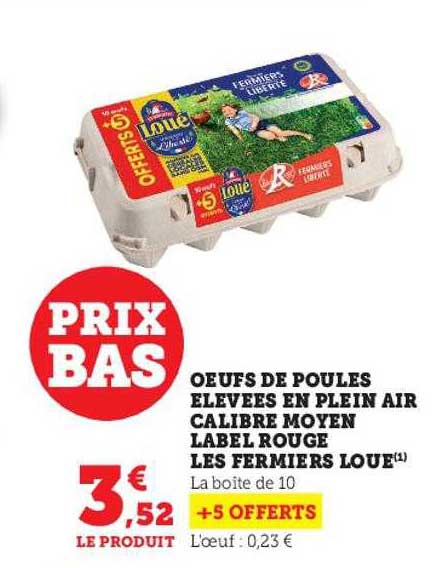 œufs de poules élevées en plein air calibre moyen label rouge les fermiers loué