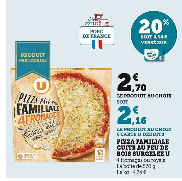 Pizza Familiale Cuite Au Feu De Bois Surgelée U