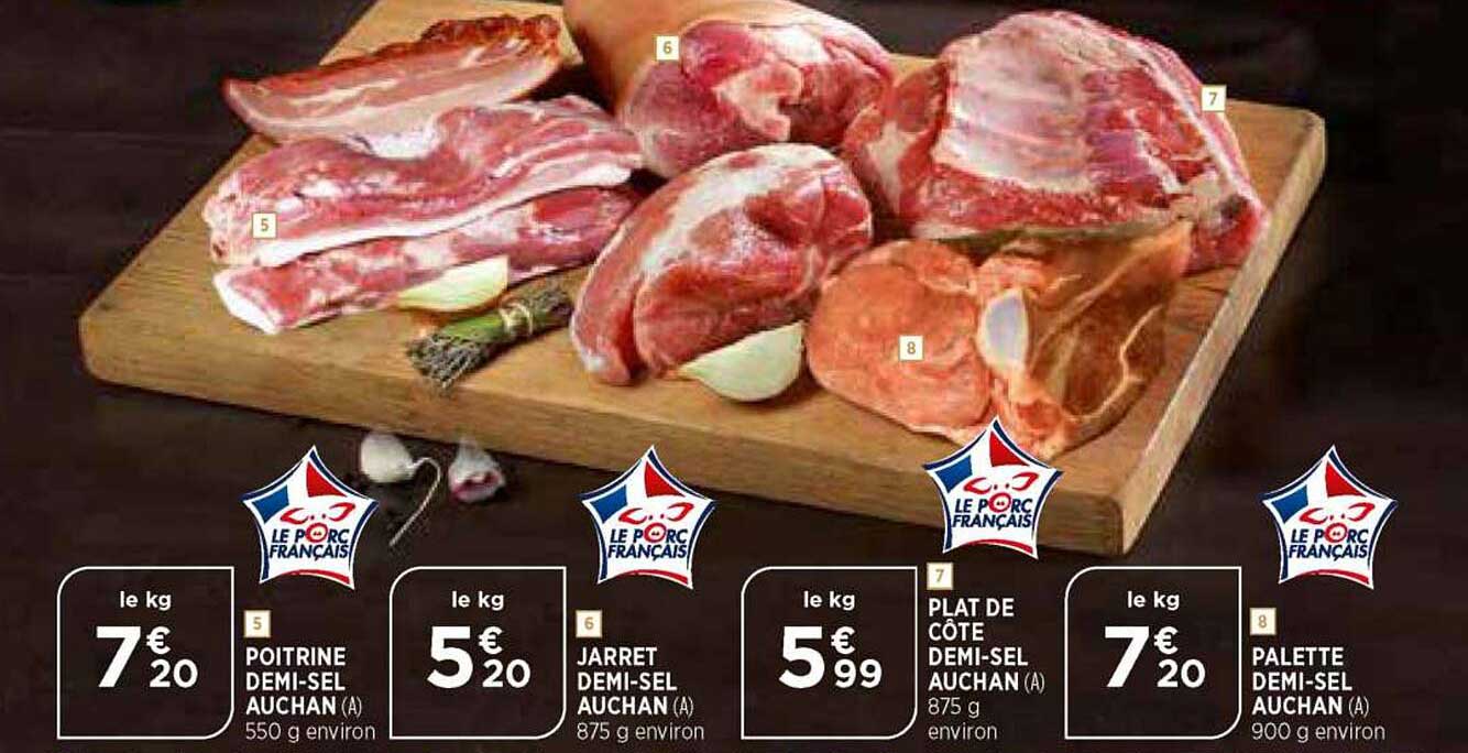 poitrine demi-sel auchan, jarret demi-sel auchan, plat côte demi-sel auchan, palette demi-sel auchan