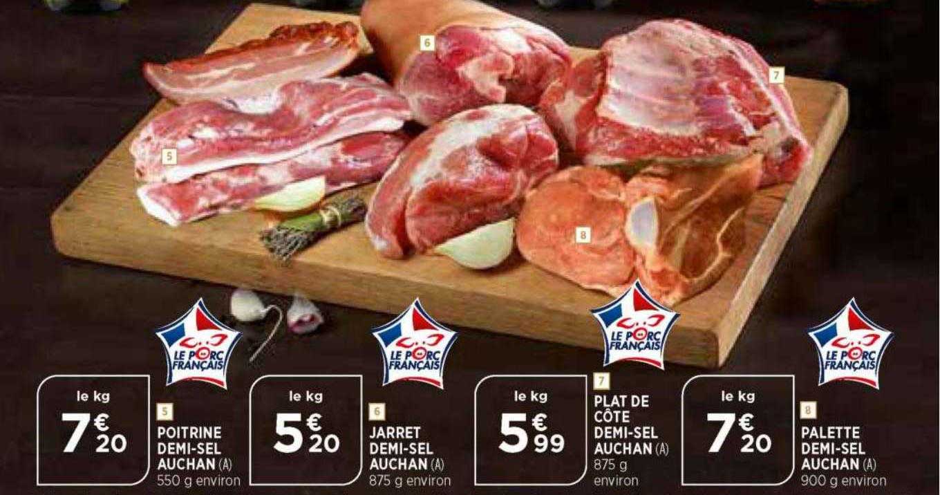 poitrine demi-sel auchan, jarret demi-sel auchan, plat de côte demi-sel auchan, palette demi-sel auchan