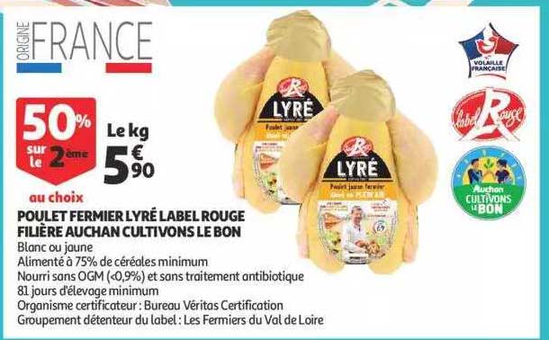 poulet fermier lyré label rouge filière auchan cultivons le bon