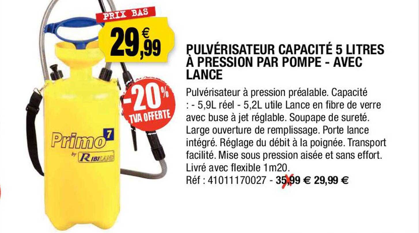 pulvérisateur capacité 5 litres à pression par pompe - avec lance