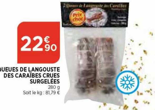 queues de langouste des caraïbes crues surgelées