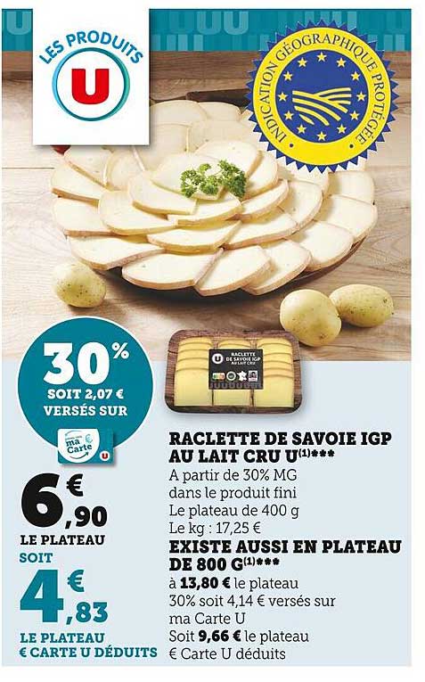 Raclette De Savoie Igp Au Lait Cru U, Existe Aussi En Plateau De 800 G