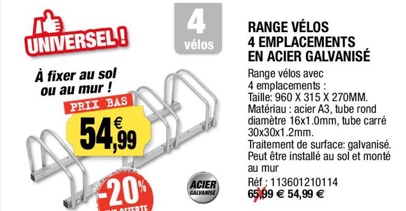 range vélos 4 emplacements en acier galvanisé