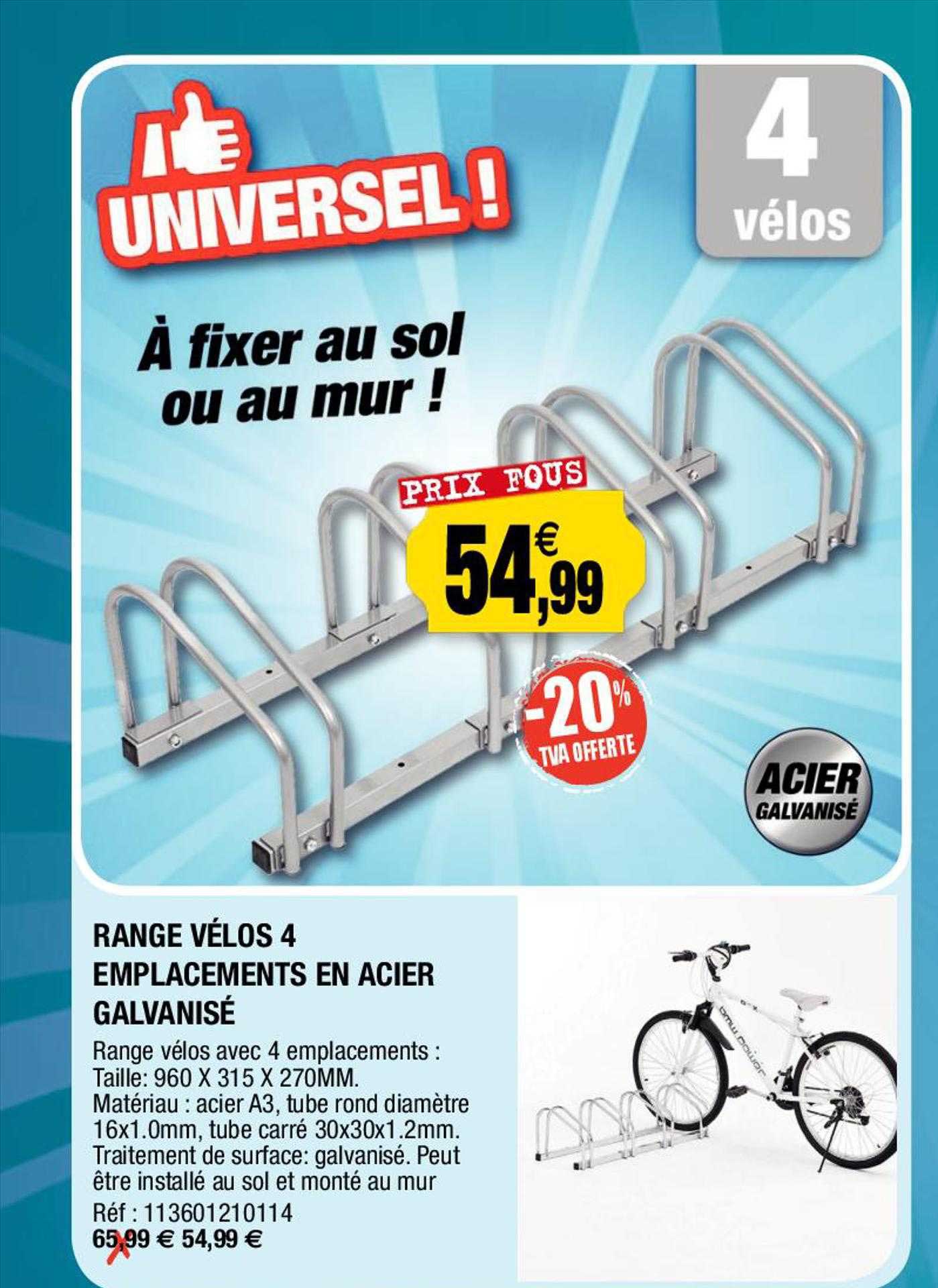 range vélos 4 emplacements en acier galvanisé