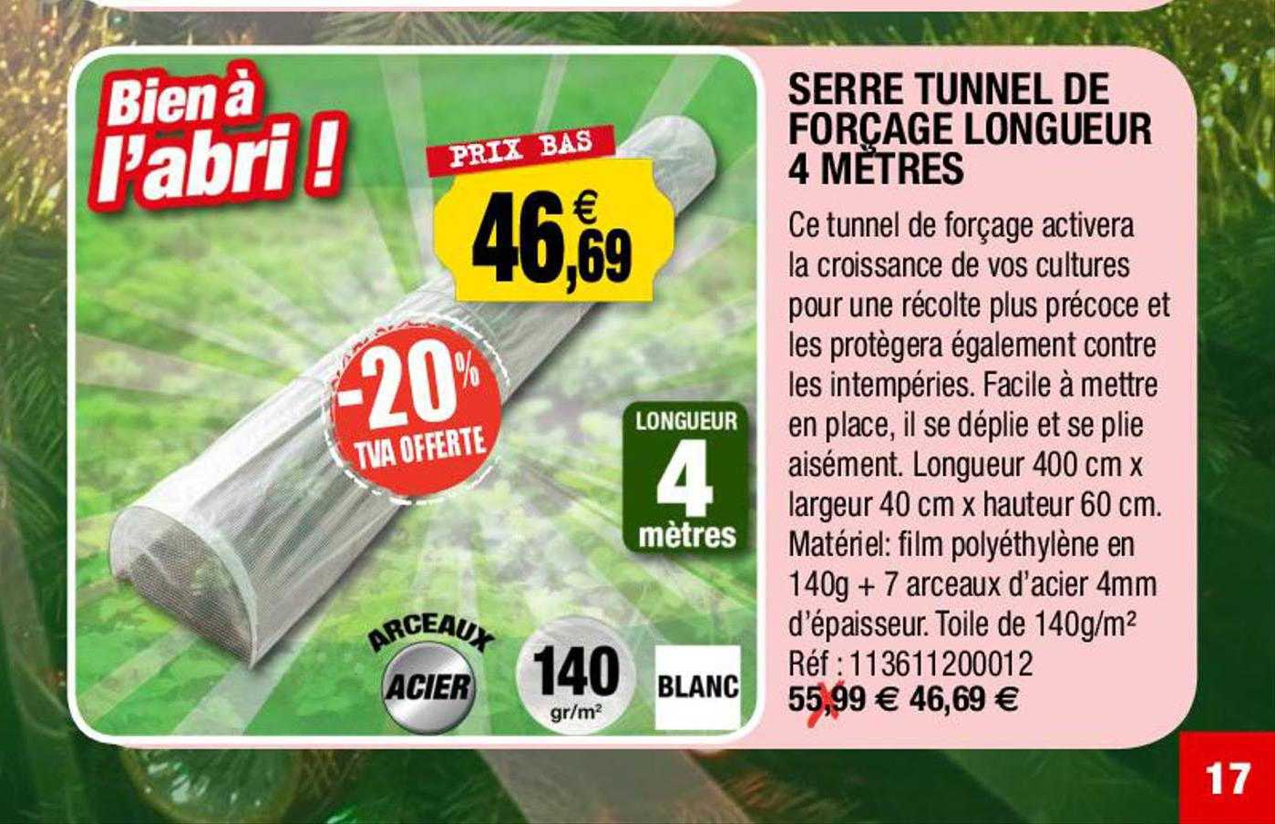 serre tunnel de forçage longueur 4 mètres