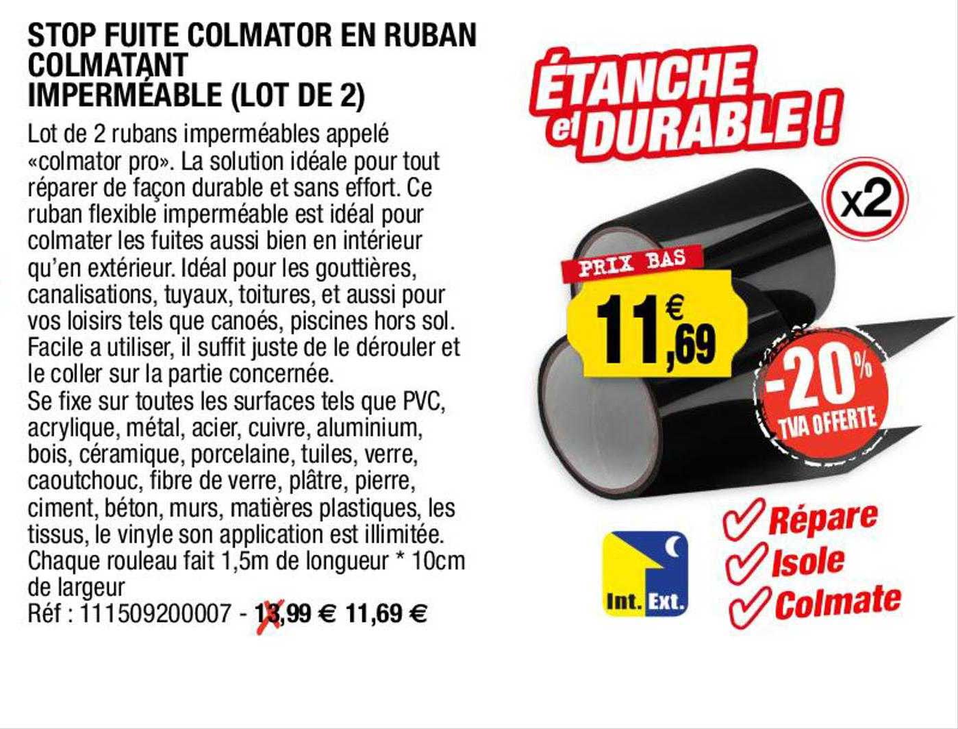 stop fuite colmator en ruban colmatant imperméable (lot de 2)