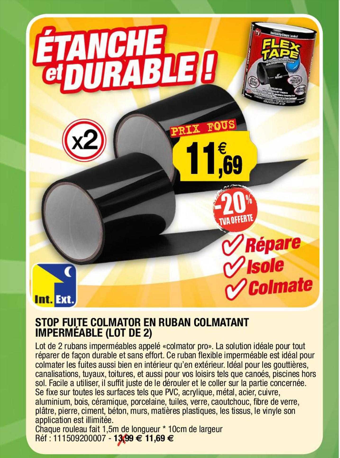 stop fuite colmator en ruban colmatant imperméable (lot de 2)