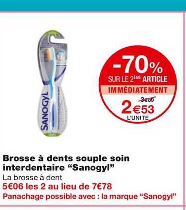 -70% sur le 2ème article brosse à dents souple soin interdentaire "sanogyl"
