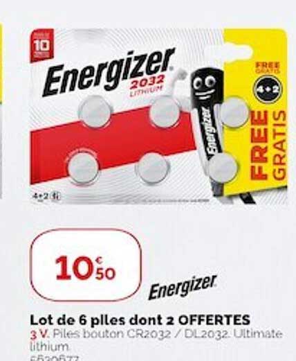 lot de 6 piles dont 2 offertes energizer