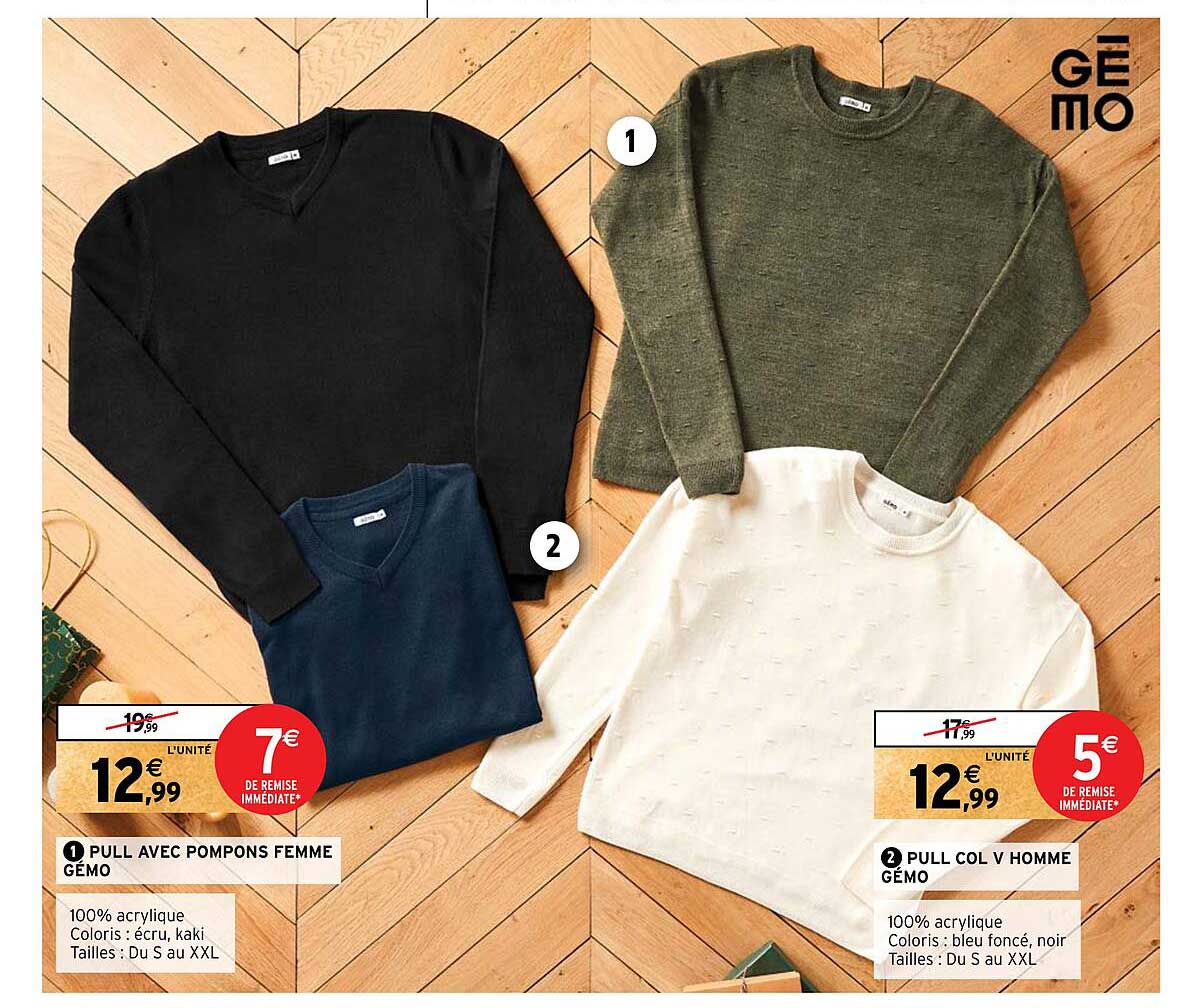1 pull avec pompons femme gémo pull col v homme gémo