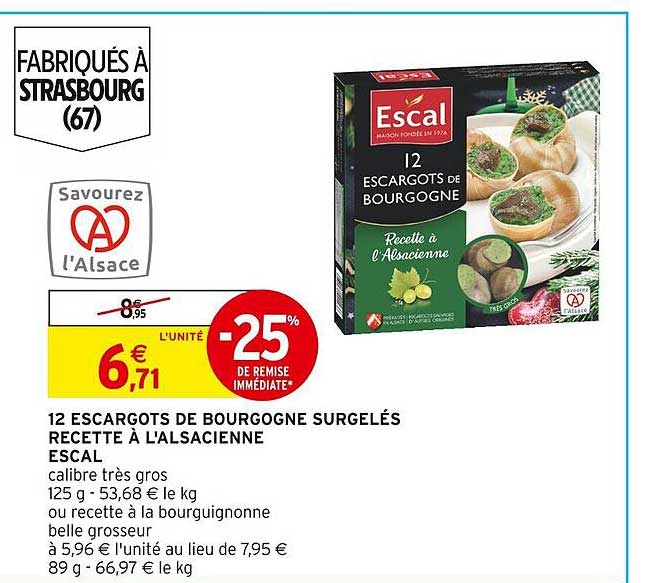 12 escargots de bourgogne surgelés recette à l'alsacienne escal