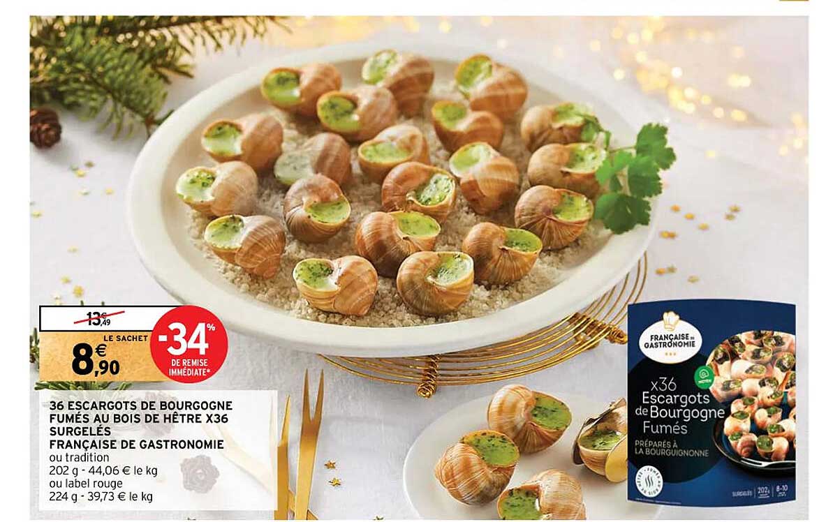 36 Escargots De Bourgogne  Fumés  Au Bois  De Hêtre X36 Surgelés Français De Gastronomie