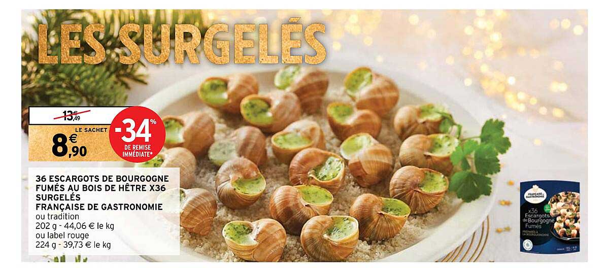 36 escargots de bourgogne fumés au bois de hêtre x36 surgelés française de gastronomie