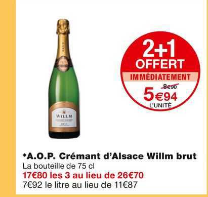 a.o.p. crémant d'alsace willm brut 2+1 offert