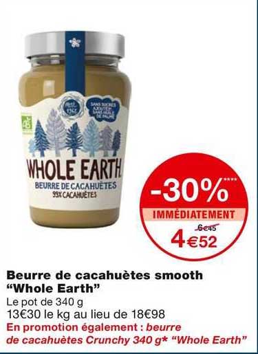 beurre de cacahuètes smooth "whole earth"