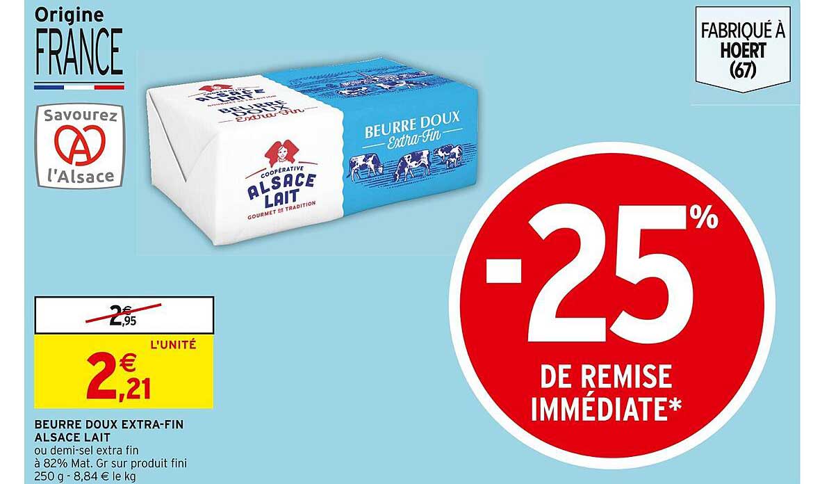 Beurre Doux Extra-fin Alsace Lait -25% De Remise Immédiate