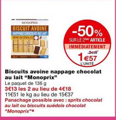 biscuits avoine nappage chocolat au lait "monoprix"