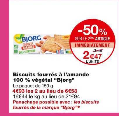 biscuits fourrés à l'amande 100% végétal "bjorg"