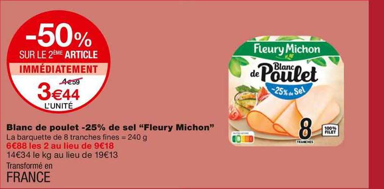 blanc de poulet -25% de sel "fleury michon"