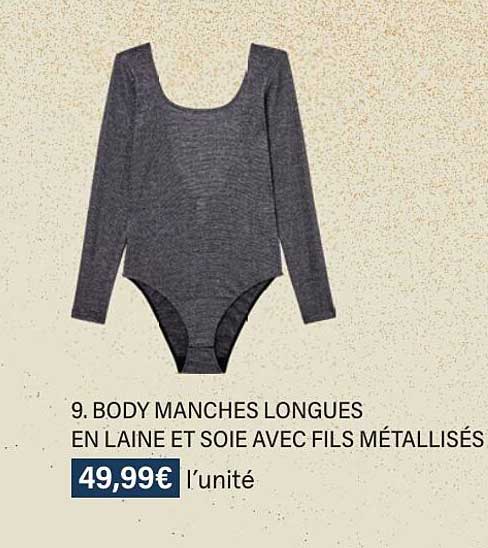 body manches longues en laine et soie avec fils métallisés