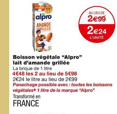 boisson végétale "alpro" lait d'amande grillée