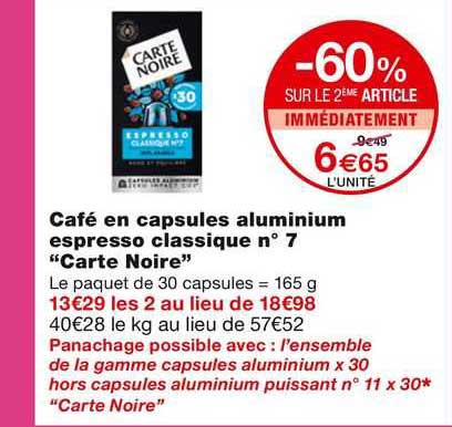 Café En Capsules Aluminium Espresso Classique N°7 "carte Noire"