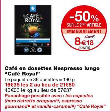 Café En Dosettes Nespresso Lungo "café Royal"