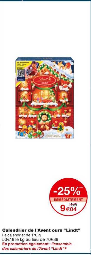 calendrier de l'avent ours "lindt"