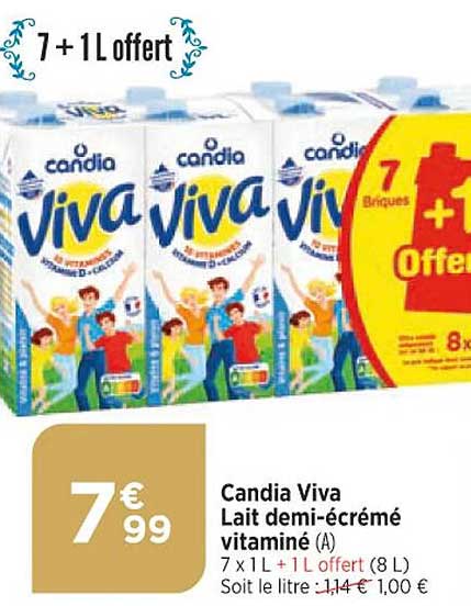 candia viva lait demi-écrémé vitaminé