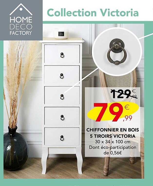 chiffonnier en bois 5 tiroirs victoria