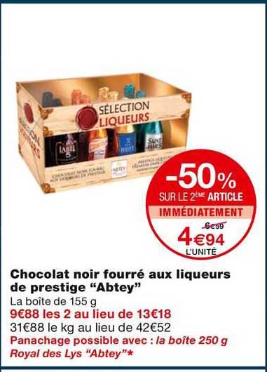 Chocolat Noir Fourré Aux Liqueurs De Prestige "abtey"
