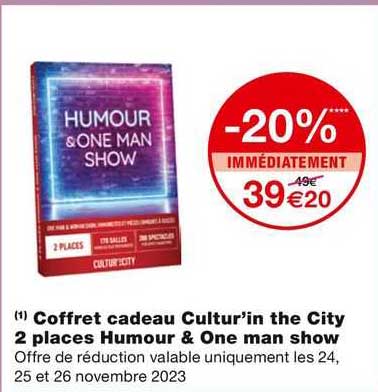coffret cadeau cultur'in the city 2 places humour & one man show