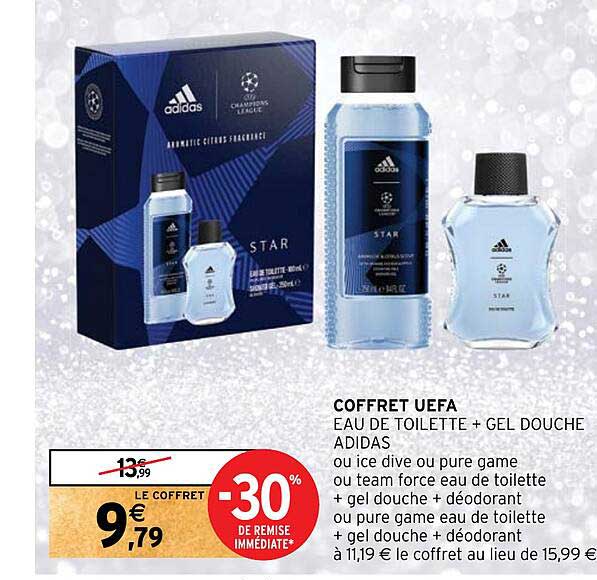 coffret uefa eau de toilette + gel douche adidas -30% de remise immédiate