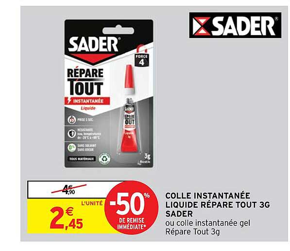Colle Instantanée Liquide Répare Tout 3g Sader -50% De Remise Immédiate
