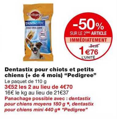 dentastix pour chiots et petits chiens (+ de 4 mois) "pedigree"
