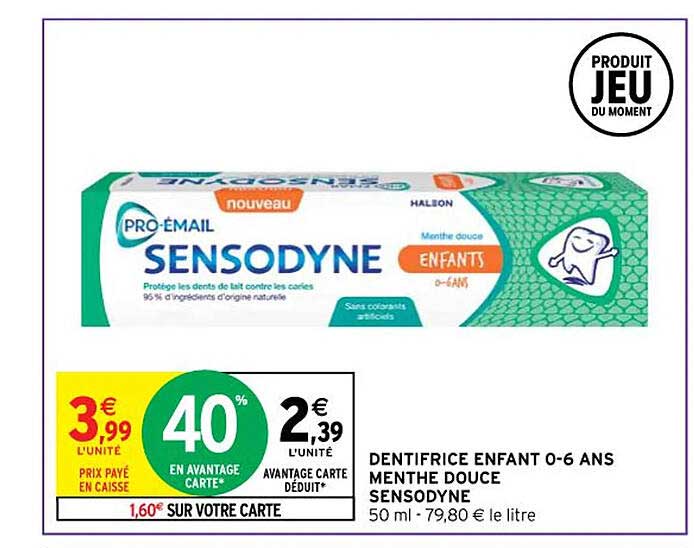 dentifrice enfant 0-6 ans menthe douce sensodyne