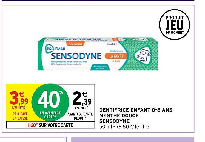 dentifrice enfant 0-6 ans menthe douce sensodyne