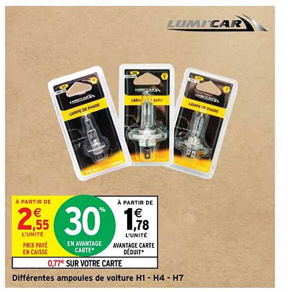 différentes ampoules de voiture h1 - h4 - h7