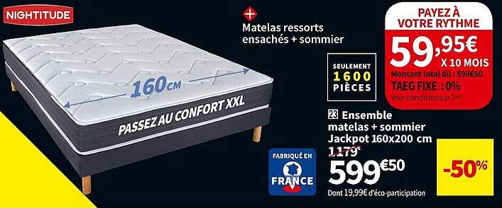 ensemble matelas + sommier jackpot 160 x 200 cm nightitude