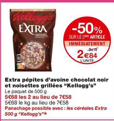 extra pépites d'avoine chocolat noir et noisettes grillées "kellogg's"