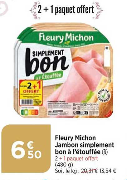 fleury michon jambon simplement bon à l'étouffée